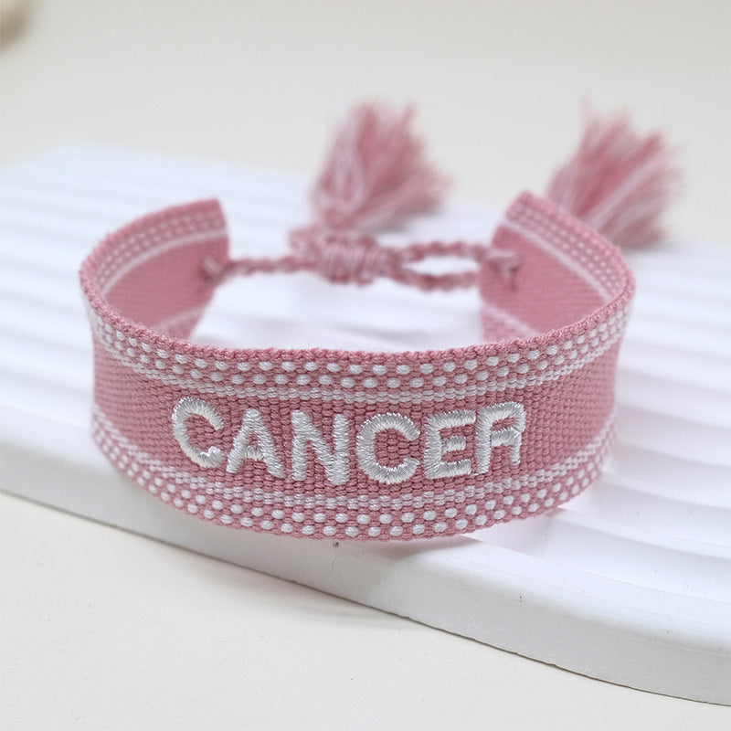 Wholesale Cord 12 Constellation Letter Woven Tassel Bracelet